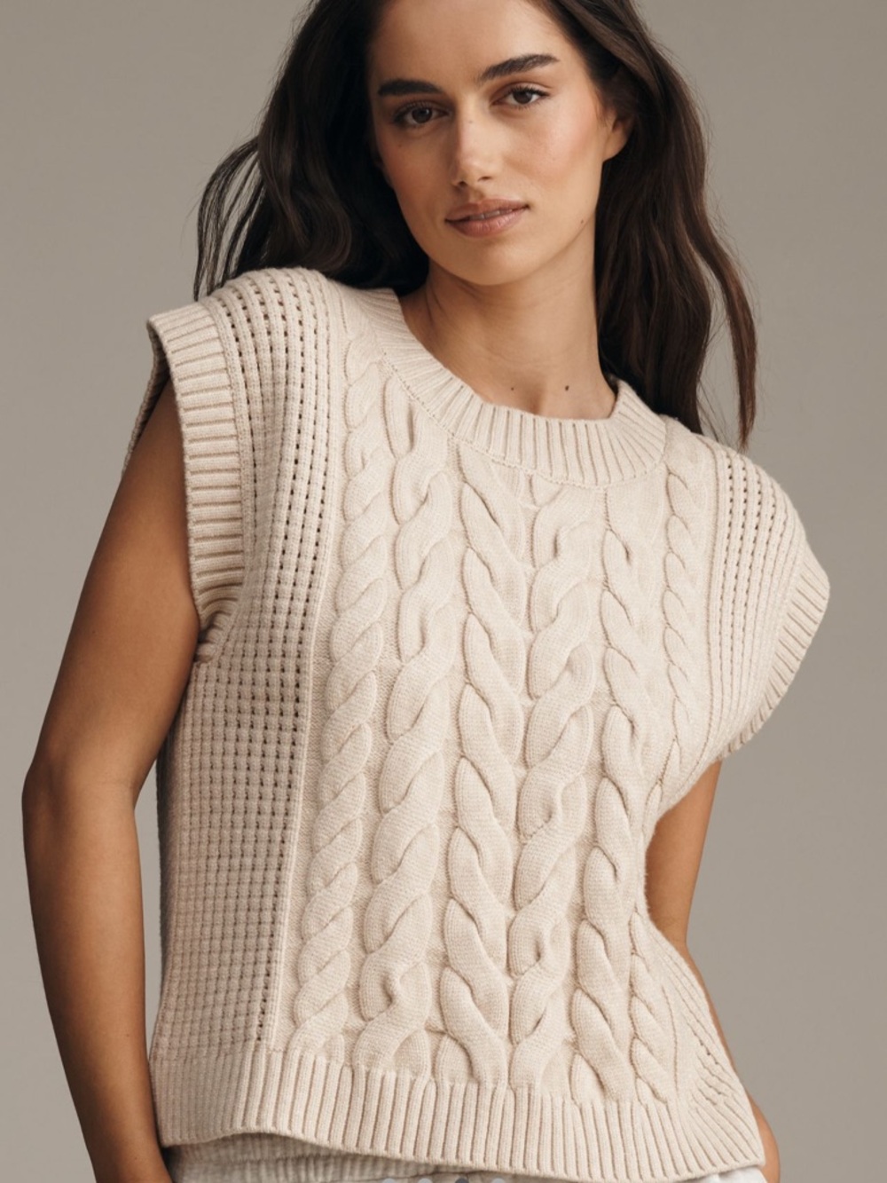 Varley Pixie Relaxed Cable-Knit Sweater Vest